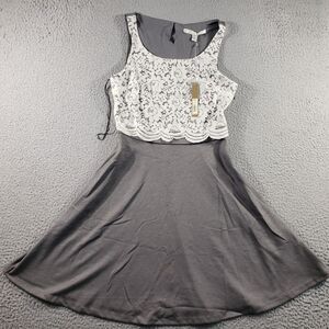 Lauren Conrad Dress Women's 6 Gray Lace Overylay Knit NWT Sleeveless Stretch LC
